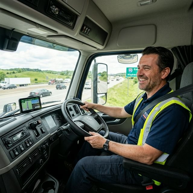Professional truck driver beside a commercial truck